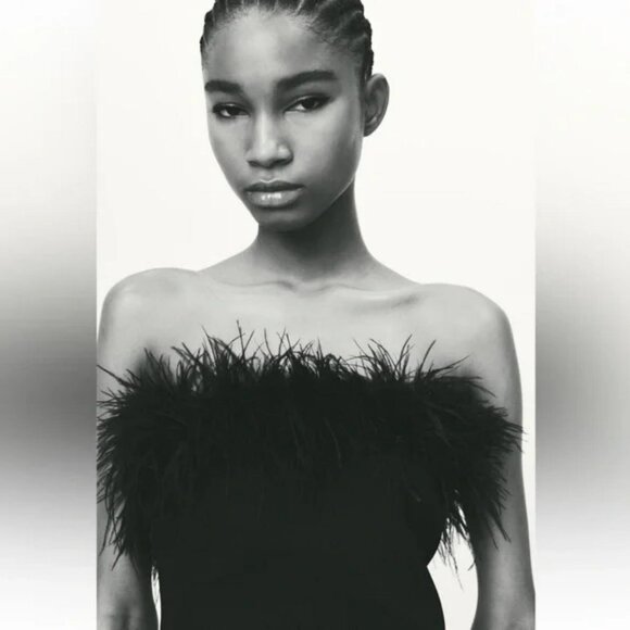 ZARA STRAPLESS FEATHER TOP - Picture 3 of 6